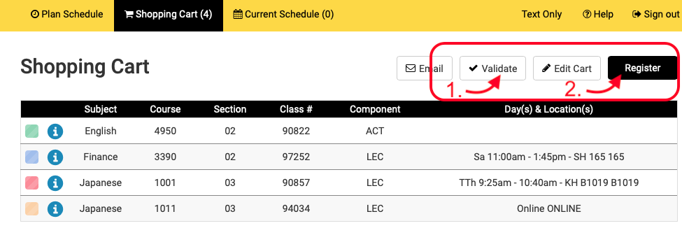 Screenshot of Student Center